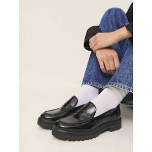 Reformation Agathea Chunky Loafer Womens 8 Black Lug Sole Penny Loafers